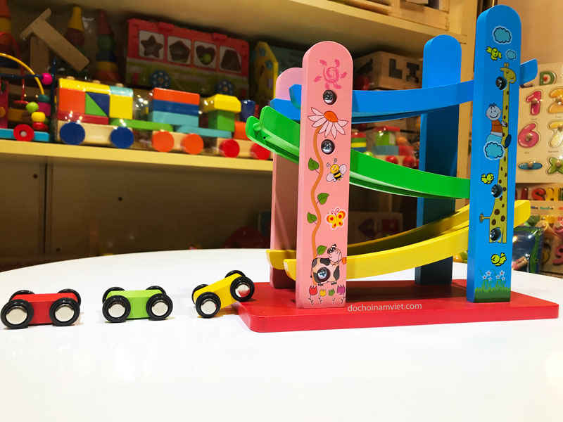 Cầu trượt xe 3 tầng đồ chơi gỗ cho bé