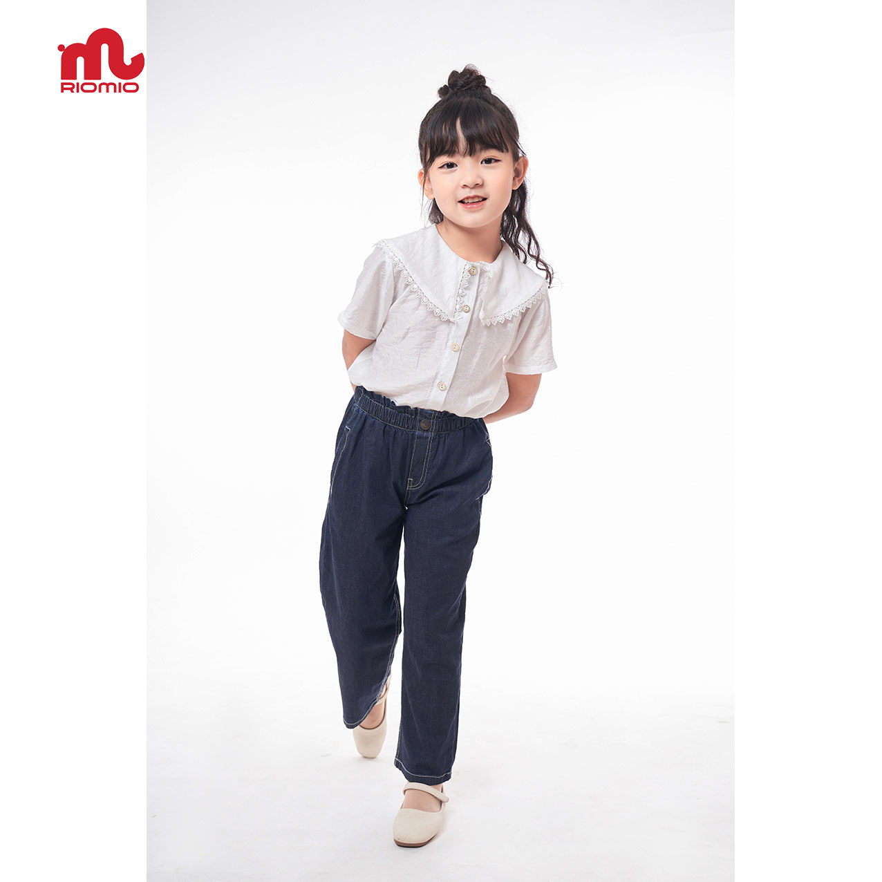 Quần jean cho bé gái ống rộng đi học đi chơi RIOMIO size 18-40kg 100% cotton jean USA - RO226