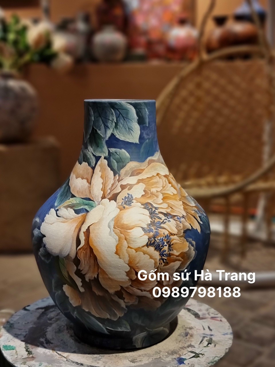 Lọ hoa gốm sứ Bát Tràng cao cấp vẽ 3D cao 30cm