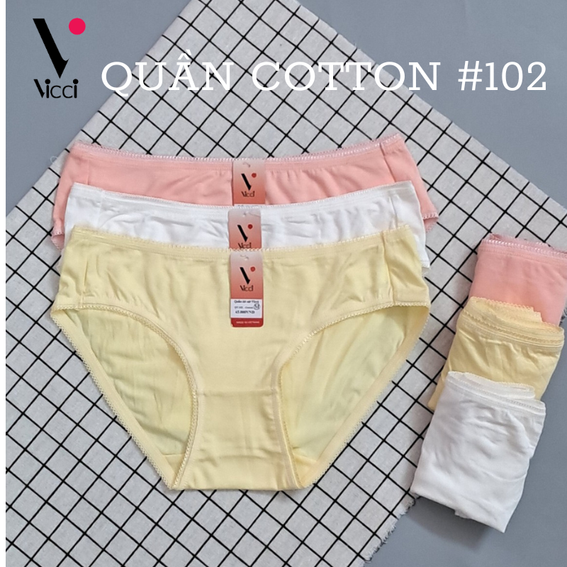 Combo 10 Quần lót nữ cotton trơn cao cấp Vicci 102 cạp thấp, mềm mại, êm ái, kháng khuẩn khử mùi