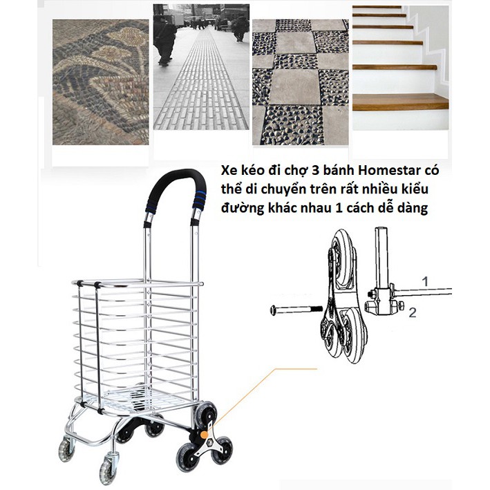 Xe kéo đi chợ, xe đi siêu thị 8 bánh cao cấp Hando 801 (màu sắc bánh sau và tay nắm màu ngẫu nhiên)
