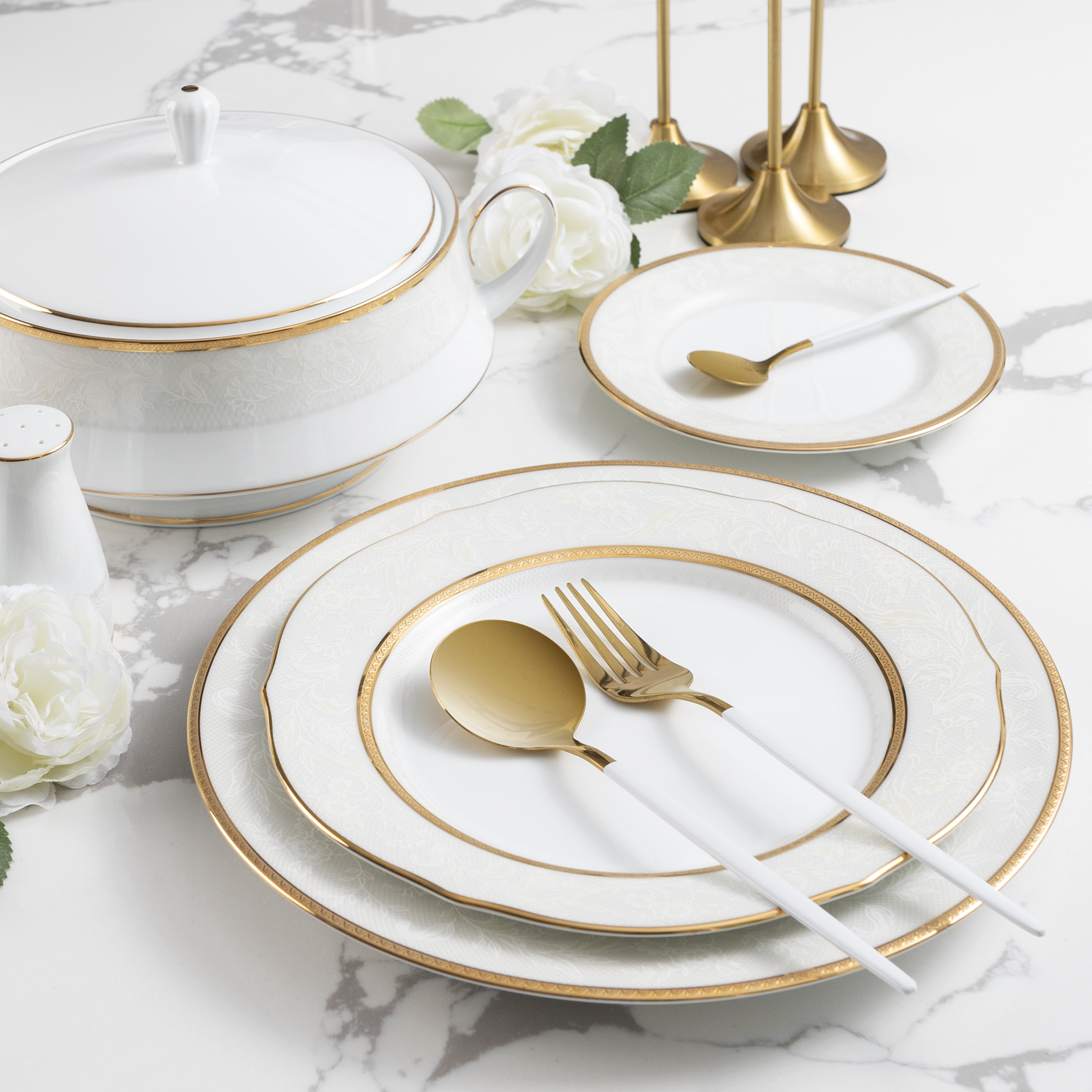 Bộ Bàn Ăn Châu Á Cơ Bản 22 Món Noritake dòng Flanders Gold sứ trắng cao cấp (1714 - D022AB)