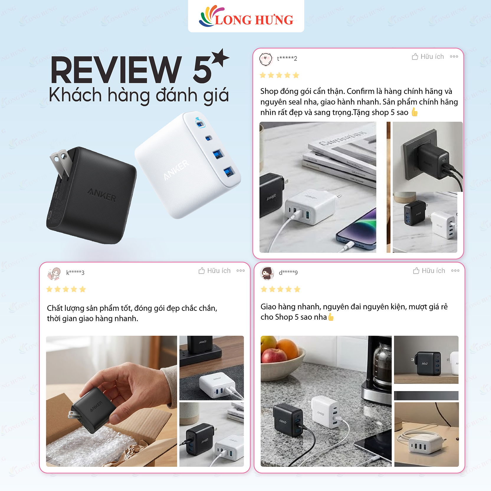 Cốc sạc Anker Zolo Fast Charging Portable 4-in-1 2USB 2Type-C 50W A121E - Hàng chính hãng