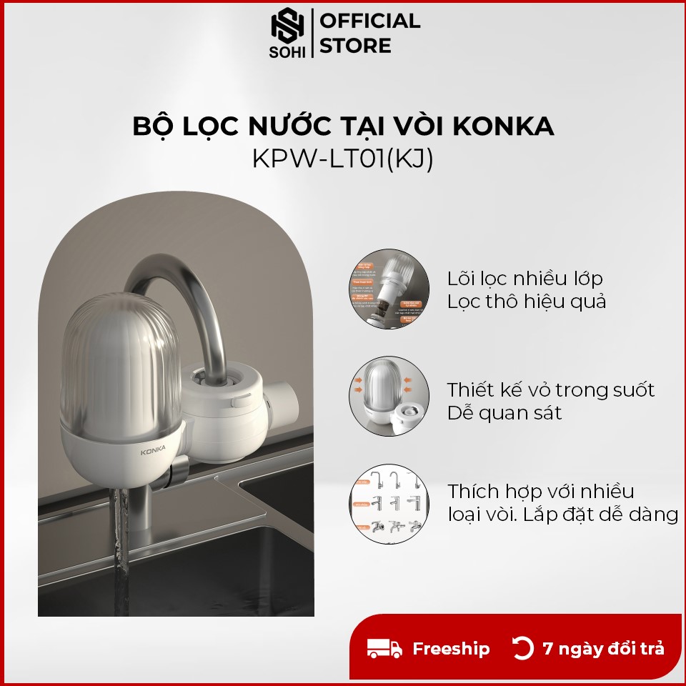 Bộ lọc nước tại vòi KPW-LT01 (KJ) Mẫu mới kèm 4 lõi lọc, lắp trực tiếp tại vòi không dùng điện, lọc sạch cặn, phèn, khử mùi clo..., lõi lọc tái sử dụng-Hàng nhập khẩu