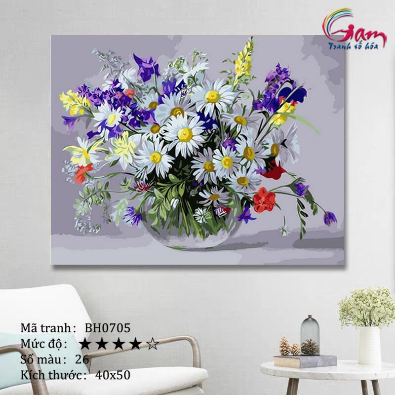 Tranh tự tô màu sơn dầu số hóa các loại hoa - Mã BH0705 Hoa dại đồng nội daisy