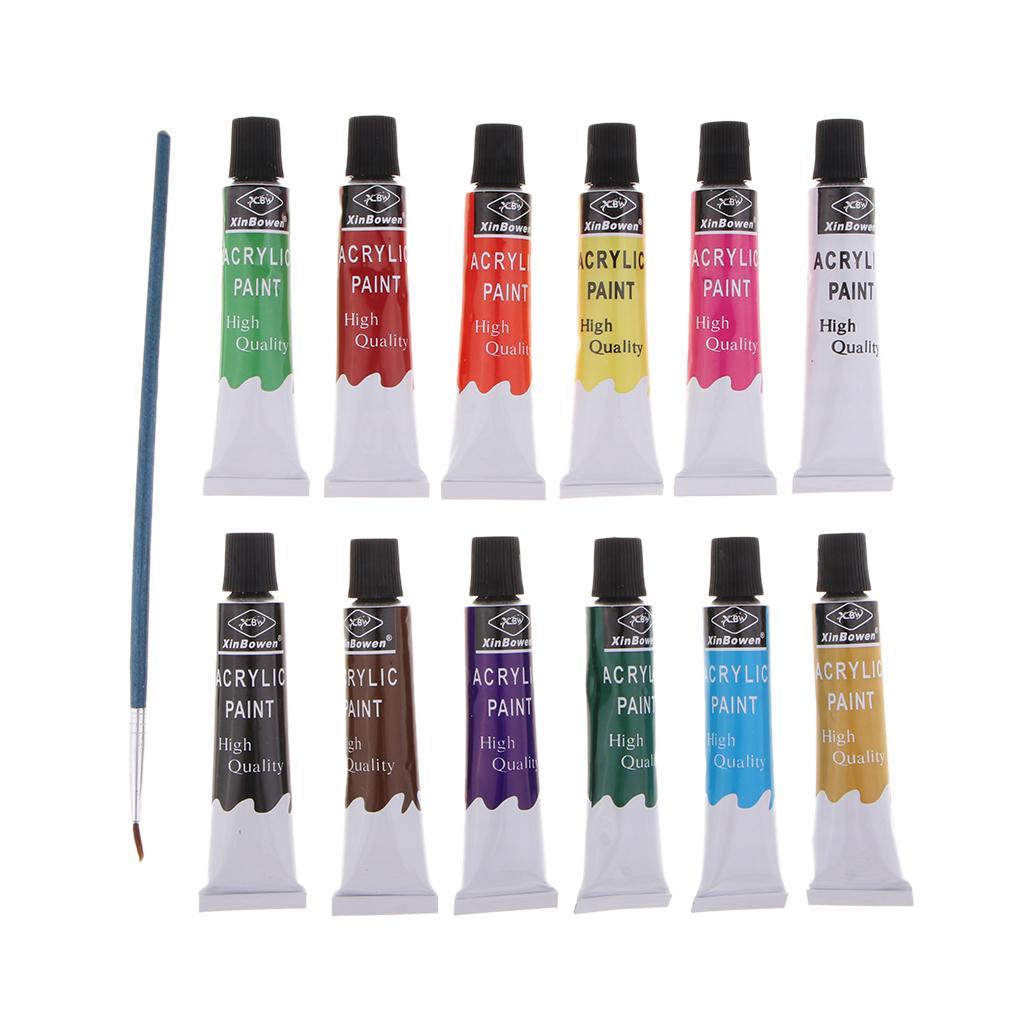 Set of 12 Acrylic Paint Set, Watercolor/ Oil Painting Tubes for Kids and Adults, Art & Craft Sets for Fabric, Wood, Ceramic, Glass, Rock