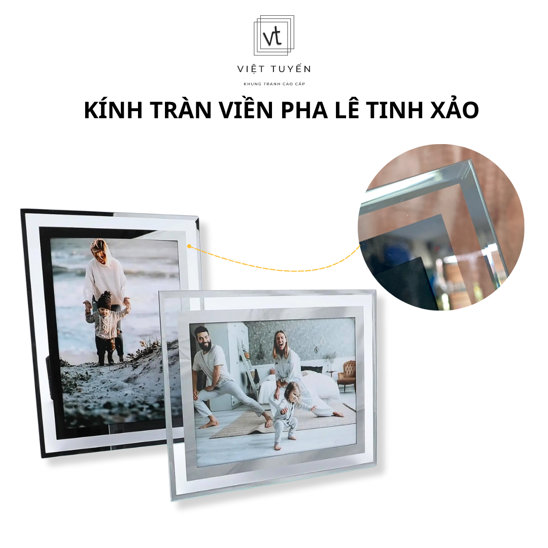 Khung ảnh, khung hình Mặt Kính Pha Lê viền bạc 13x18cm - 15x21cm - 21x30cm, Decor bàn học, nơi làm việc, lưu kỉ niệm Việt Tuyến