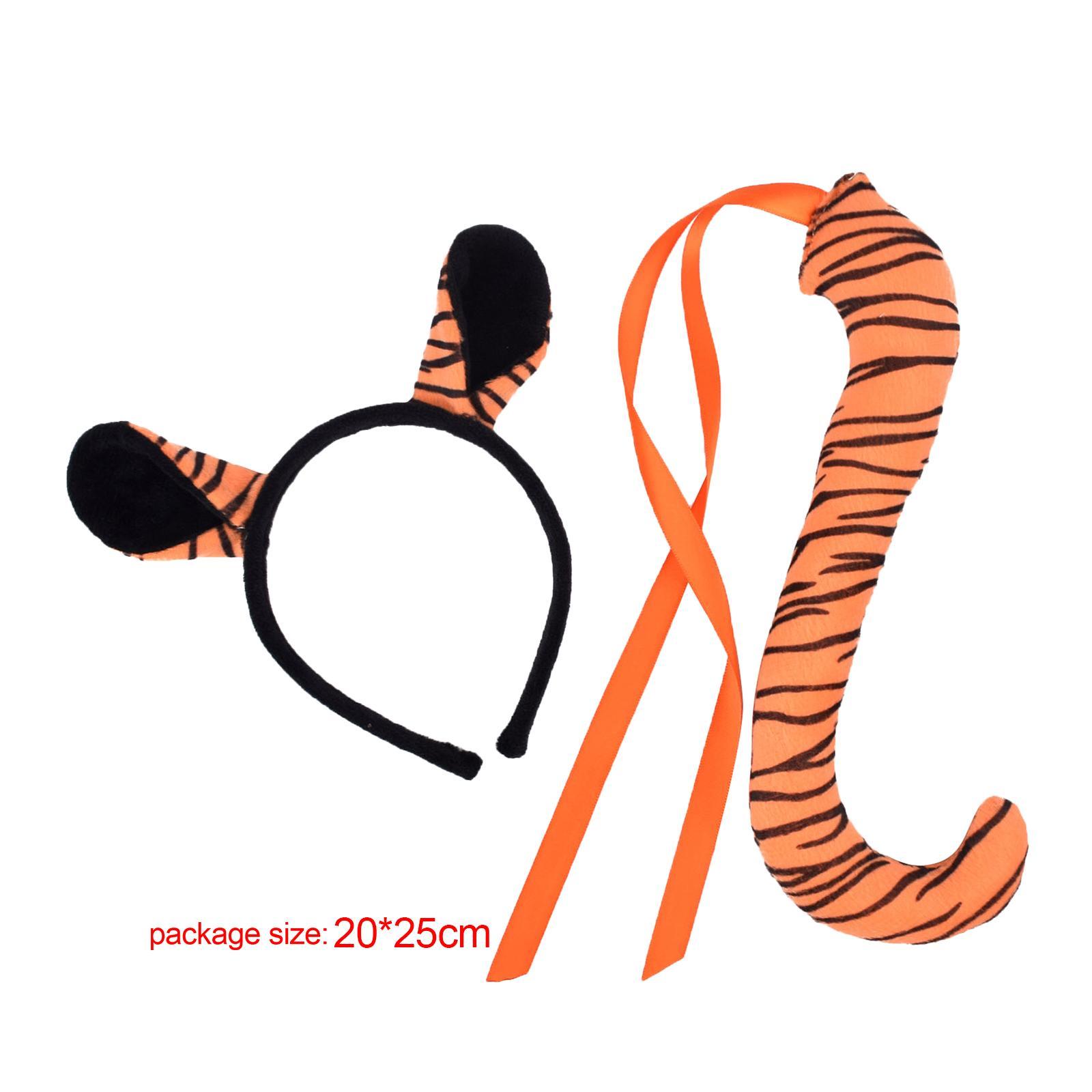 Tiger Ears and Tail Set Hoop Faux Cosplay Props Cow Ear Headband Ears Hair Clip for Prom Christmas Halloween Women