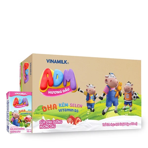 Thùng 48 Hộp Sữa dinh dưỡng Hương Dâu Vinamilk ADM