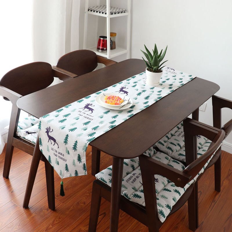 Khăn trải bàn table runner vải bố - Họa tiết Thông tuần lộc - mẫu E09