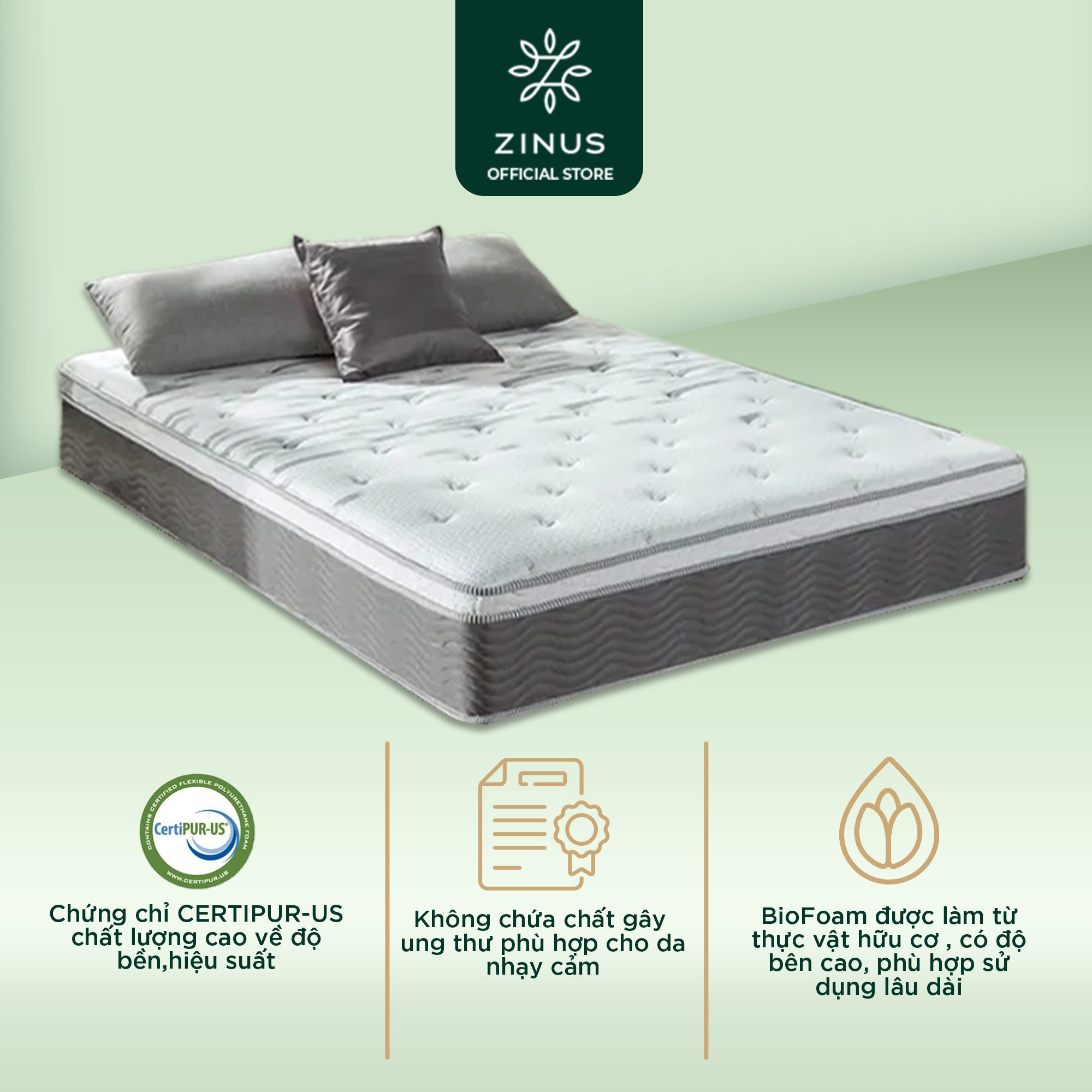 Nệm lò xo túi hút chân không cao cấp Zinus - Extra Firm Spring Mattress