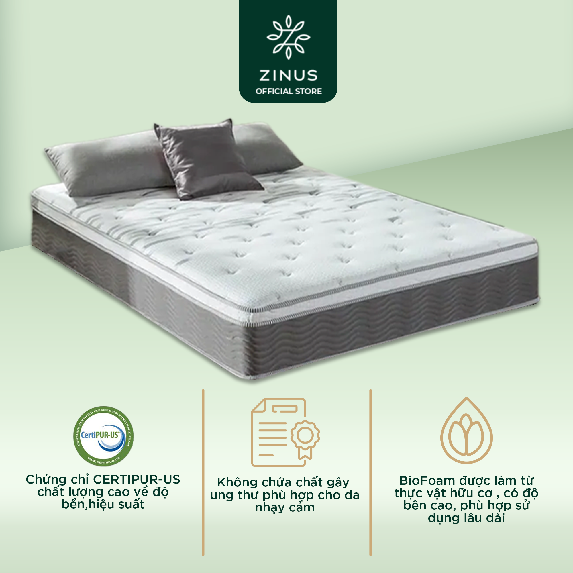 Nệm lò xo túi hút chân không cao cấp Zinus - Extra Firm Spring Mattress 30cm