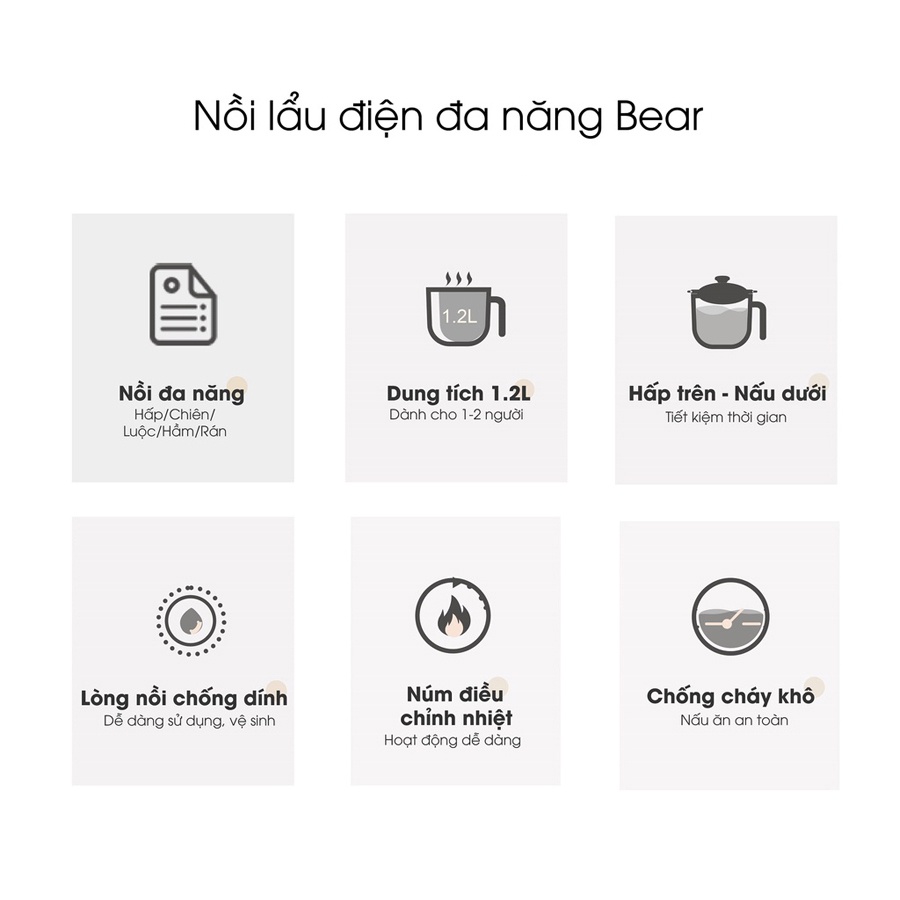 Nồi điện mini đa năng Bear 1.2L nồi lẩu điện mini, Anh Lam Store - Hàng nhập khẩu