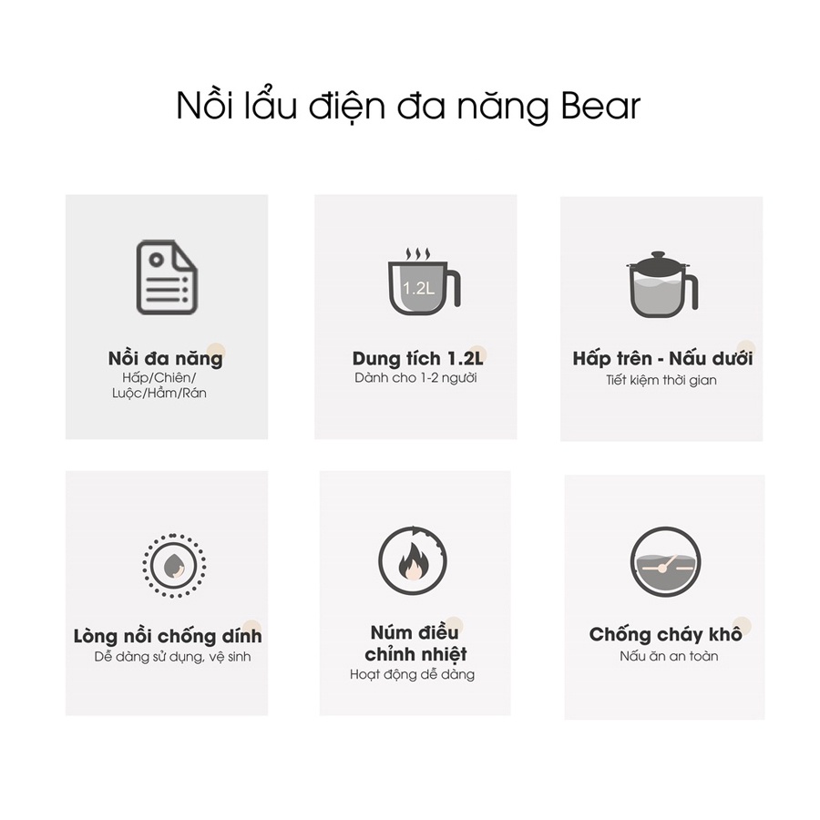 Nồi điện mini đa năng Bear 1.2L (kèm khay hấp) nồi lẩu điện mini, Anh Lam Store - Hàng nhập khẩu