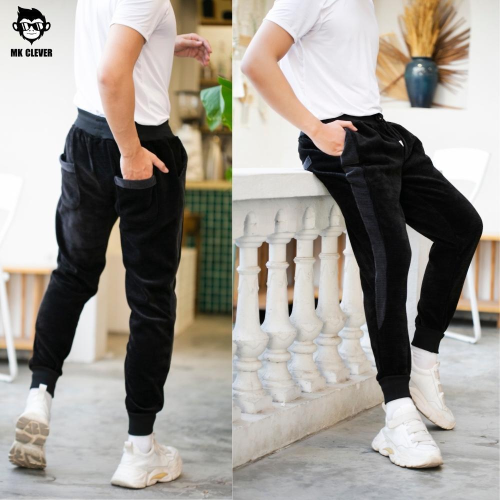 Quần jogger nam nỉ nhung MK CLEVER cạp chun co giãn phối họa tiết trẻ trung năng động