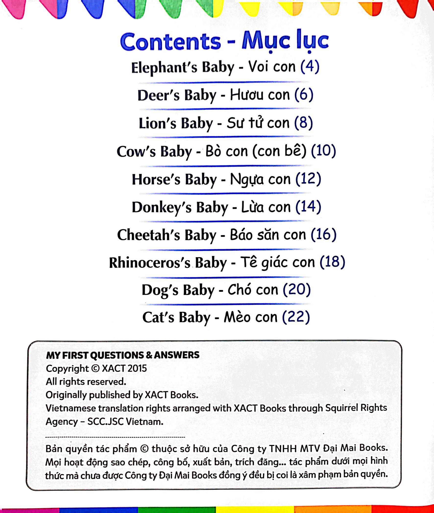 Mẹ Hỏi Bé Trả Lời - Song Ngữ Anh-Việt - Baby Animals - Những Con Vật Bé Bỏng (Dành Cho Trẻ Từ 2-7 Tuổi)