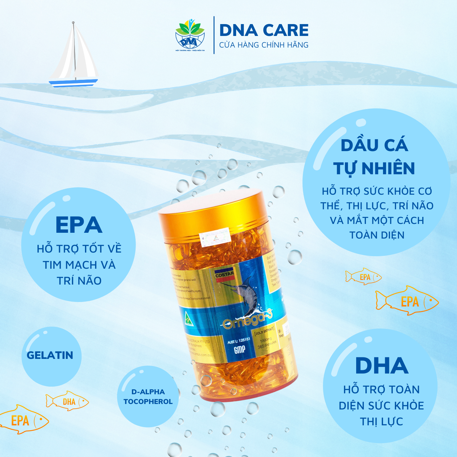 Viên uống dầu cá Omega 3 Costar hộp 100/365 viên