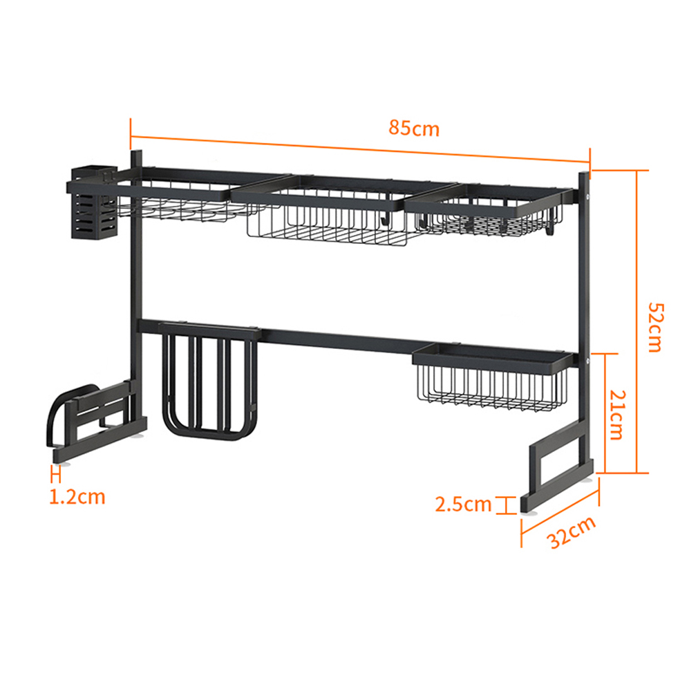 Kệ úp chén bát trên bồn rửa 2 tầng thông minh thép phủ sơn tĩnh điện cao cấp kích thước 85 x 52 x 32cm chống trượt tiết kiệm diện tích + Tặng bộ dao thìa dĩa gỗ thân thiện môi trường