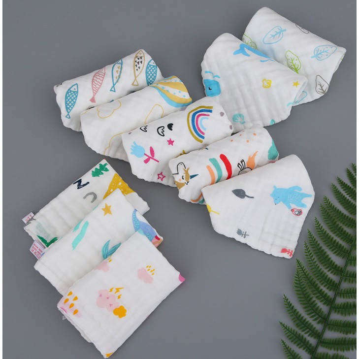 Set 5 khăn sữa xô nhăn 6 lớp siêu mềm siêu thấm hút cho bé