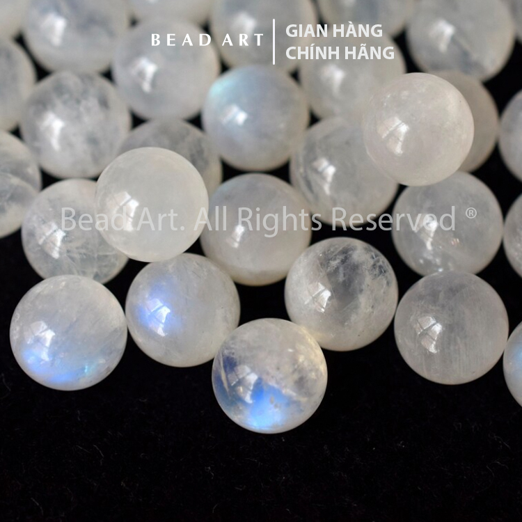 [1 Hạt] 10MM Đá Moonstone, Mặt Trăng Ánh Cầu Vồng Tự Nhiên Loại AAAA, Đá Phong Thuỷ, Mặt Dây Chuyền, Chuỗi Hạt, Mệnh Kim, Thuỷ - Bead Art