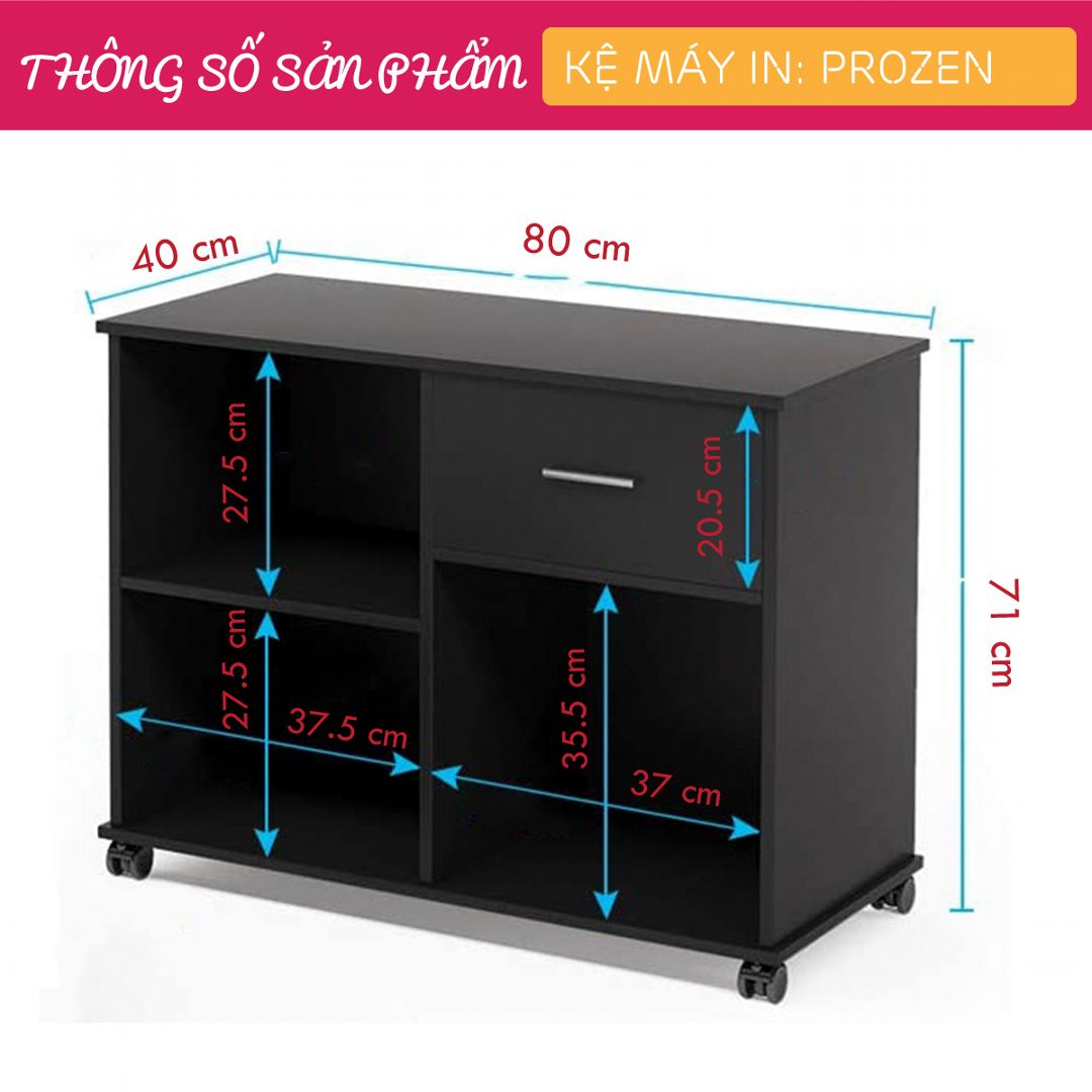 Kệ để máy in gỗ hiện đại SMLIFE Prozen | Gỗ MDF dày 17mm chống ẩm | D80xR40xC71cm