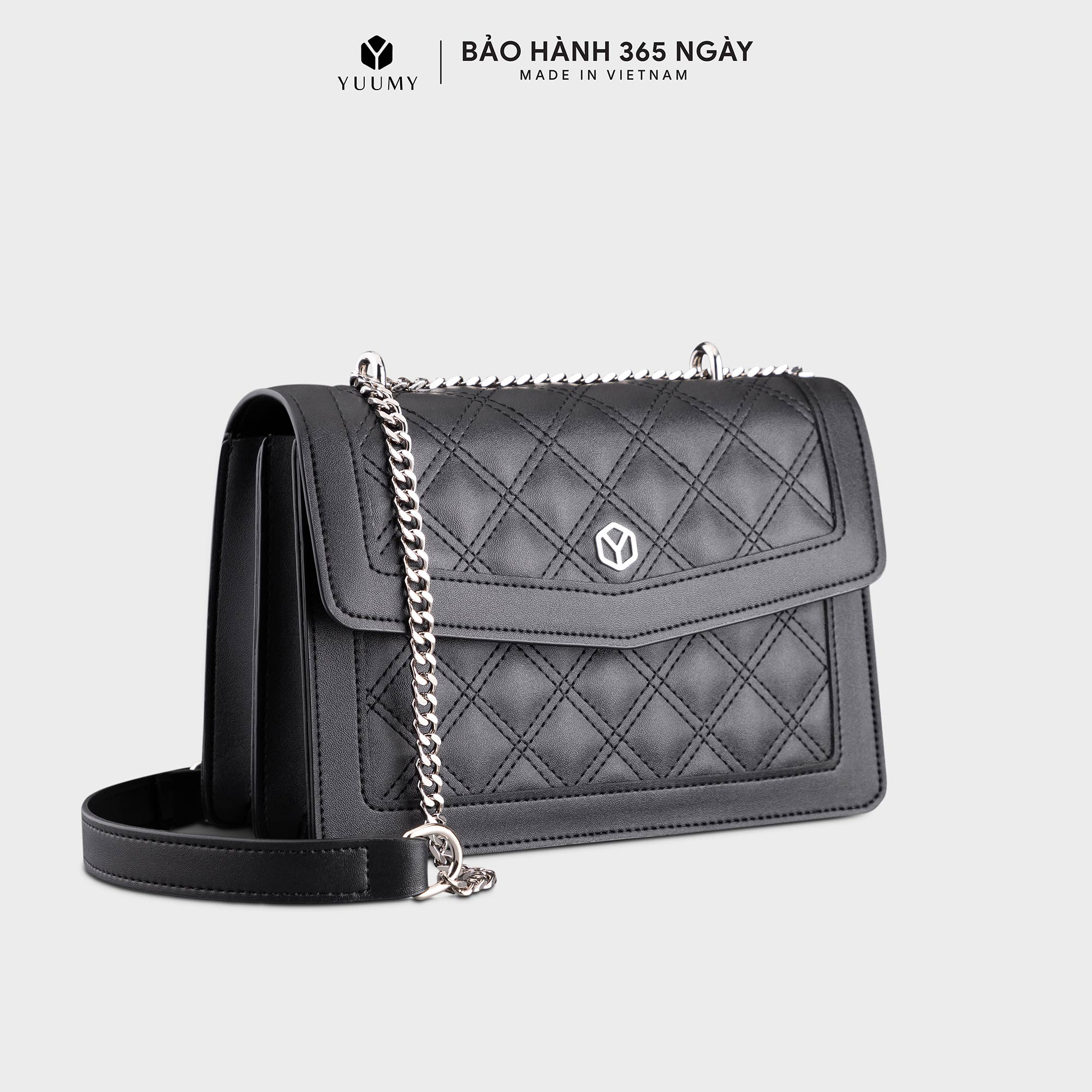 Túi Đeo Chéo Da Nữ Họa Tiết Caro Yuumy Seasand Yn140 - Đen