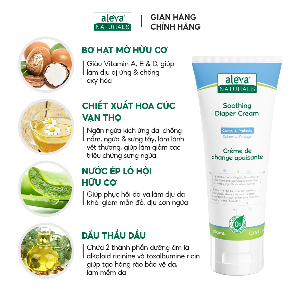 Kem chống hăm, dưỡng ẩm, làm mịn và ngăn ngừa kích ứng da cho bé Aleva Naturals (tuýp 100ml)