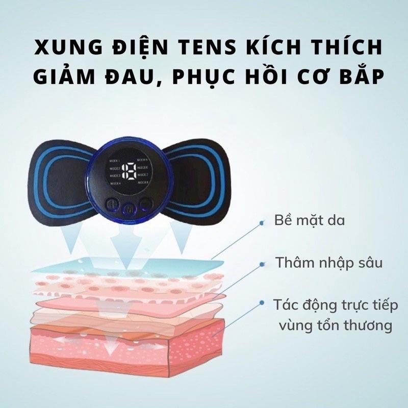 Miếng Dán Massage Giảm Đau Nhức Cổ Vai Gáy, Bắp Tay, Lưng Máy Mat Xa Xung Điện Nhiều Chế Độ Tặng Kèm Dây Sạc USB