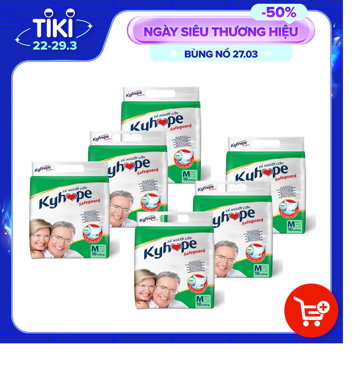 Bộ 6 gói KYHOPE Safeguard size M công nghệ Nhật Bản kháng khuẩn, loại mùi, gói 10 miếng dành cho người lớn