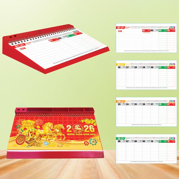 Lịch Bàn 53 Tuần Đế Nhựa Lò Xo Giữa 2026 - Chủ Đề Phong Thủy