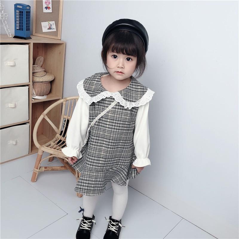 Áo váy dài tay caro lót nhung + túi đeo chéo hàng  cao cấp cho bé