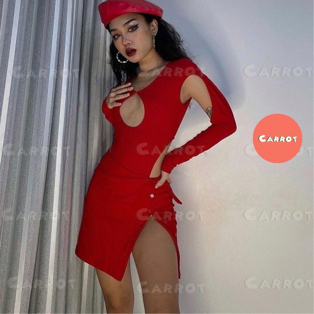 Set áo croptop dài tay khoét kèm chân váy ngắn gợi cảm thời trang cho nữ carrotxinhdep