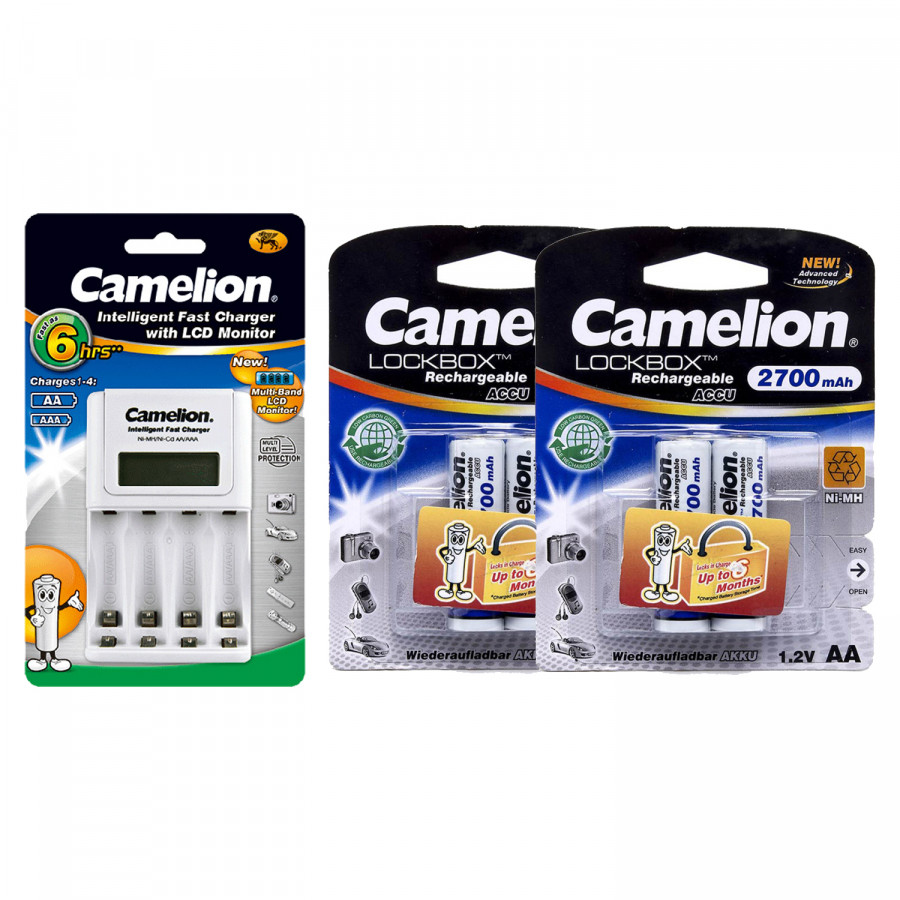 Bộ sạc pin Camelion BC1012 + 4 pin sạc AA 2700mAh - Hàng nhập khẩu