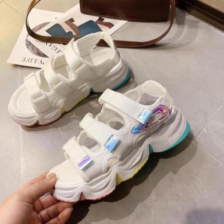 Dép Sandal Nữ, Sandal Nữ Giày Sandal Nữ Đi Học 3 Quai Cao 3Cm Chất Tuyệt Vời Fullbox Êm Và Nhẹ Chuẩn Size Màu Đen Kem