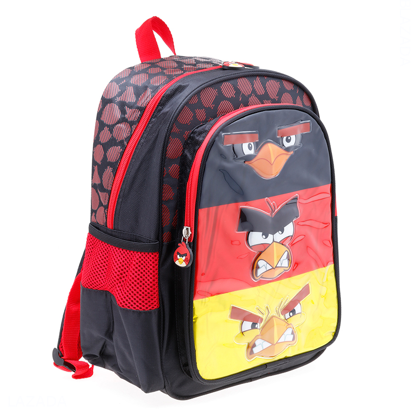 Balo trẻ em 15'' hình Angry Bird 3 sọc ngang màu đỏ vàng phối đen dành cho học sinh ,bé trai - BLAB15 (32x16x38cm)