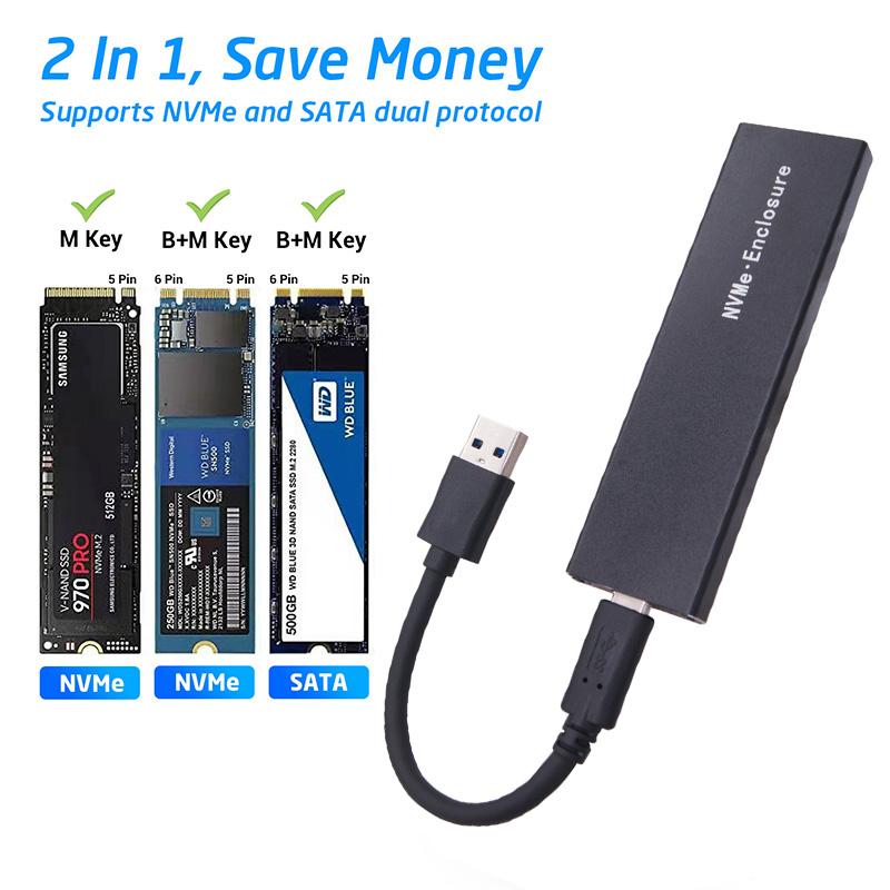 Giao Thức Kép M2 SSD Vỏ Hộp NVMe SATA NGFF M.2 SSD Box USB 3.1 10Gbps cho Ổ Cứng Ngoài M/B M Key M.2 SSD RTL9210B