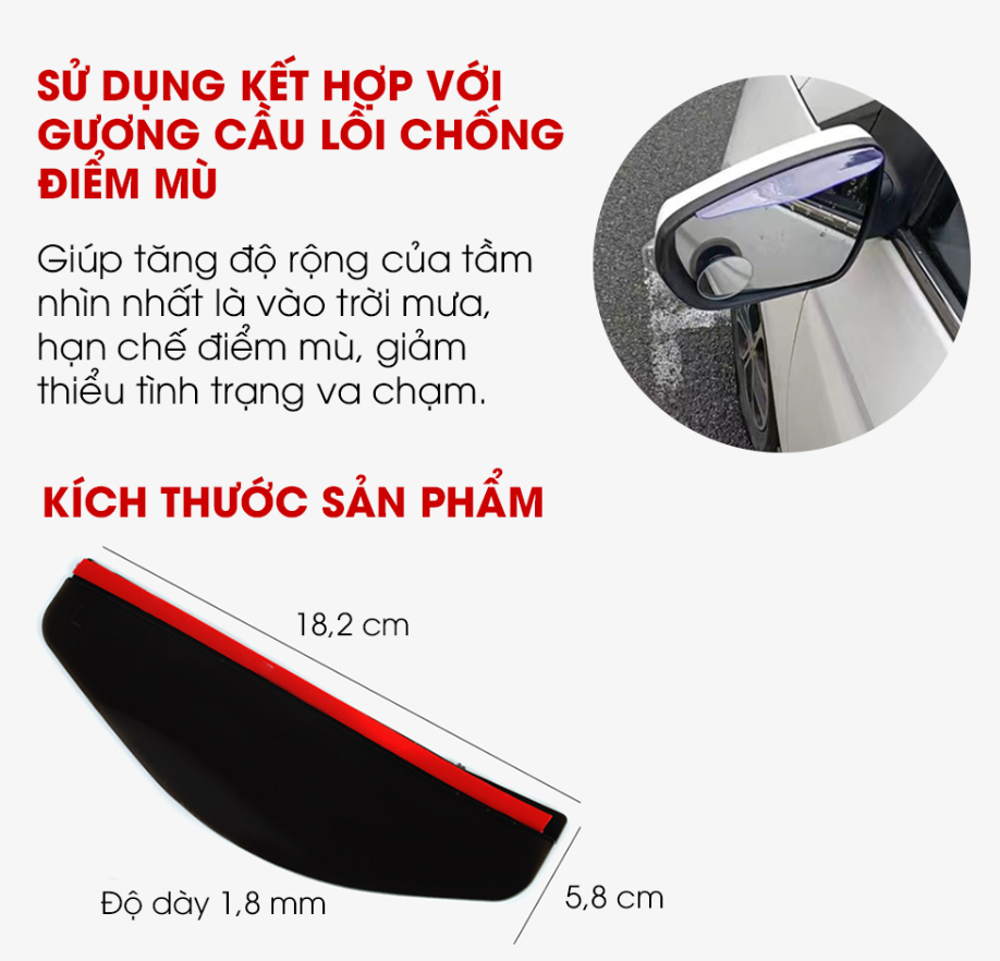 Bộ 2 Vè che mưa gương chiếu hậu ô tô hạn chế nước mưa đọng vào gương