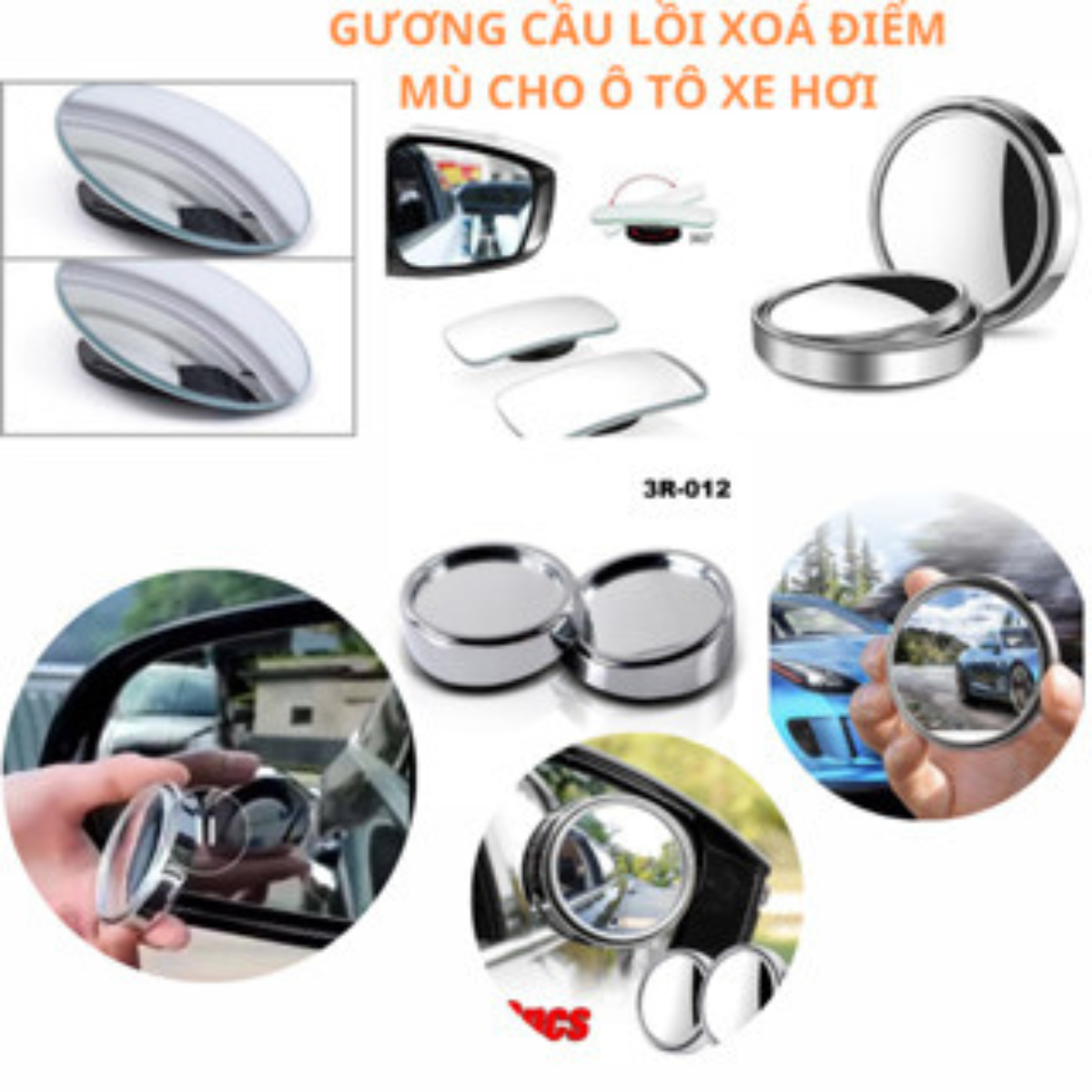 Bộ 2 Gương cầu lồi xóa điểm mù gắn kính hậu ô tô xe hơi xoay 360 độ chính hãng 3R