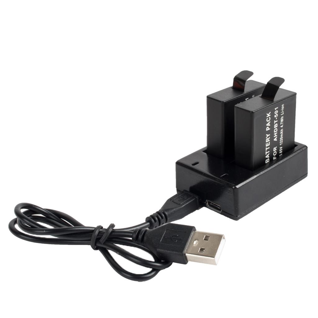 Dual Battery Charger with Micro USB Type C Cable 2 Channel for Hero5