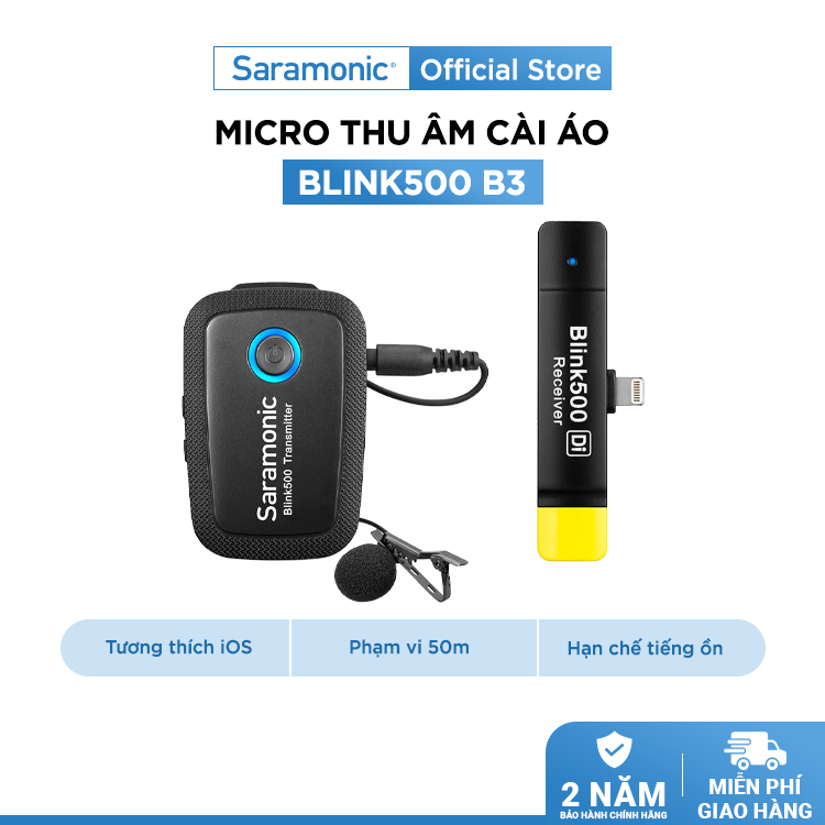 Bộ Micro Thu Âm Không Dây Saramonic Blink 500 B3 Cho Điện Thoại Iphone &amp; Thiết Bị Hệ Điều Hành IOS- Livestream/ Phỏng Vấn/ Quay Video - Hàng Chính Hãng