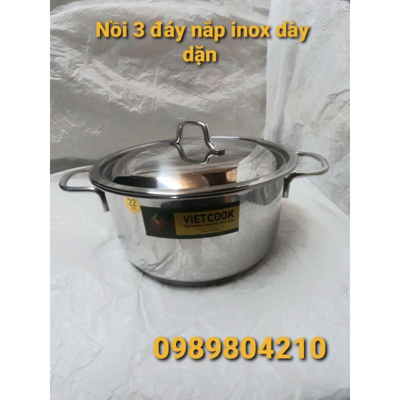 Nồi inox đun bếp từ size 22,nồi 1 đáy 3 đáy nắp kính nắp inox,Nồi inox bếp từ size 22