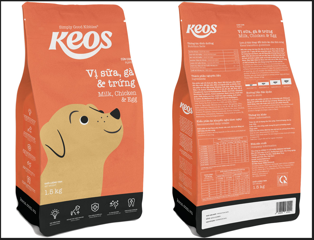 20KG Thức ăn Keos vị Trứng, Gà và Sữa dành cho cún con - KEOS DOG PUPPY MILK, CHICKEN AND EGG