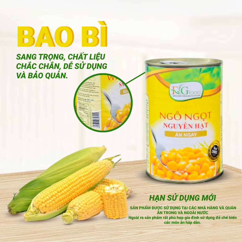 Combo 3 Ngô Ngọt Đóng Lon Nguyên Hạt F&amp;G Loại 1 - 450Gram Làm Ngô Chiên, Salad, Chế Biến Món Ăn