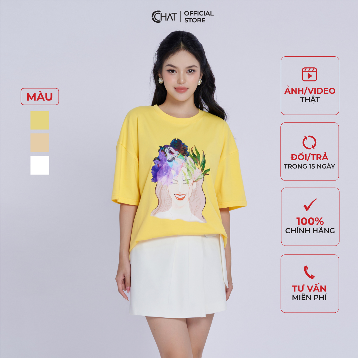 Áo Thun Nữ CCHAT In Hình Chất Thun Cao Cấp 93TNY6006SH