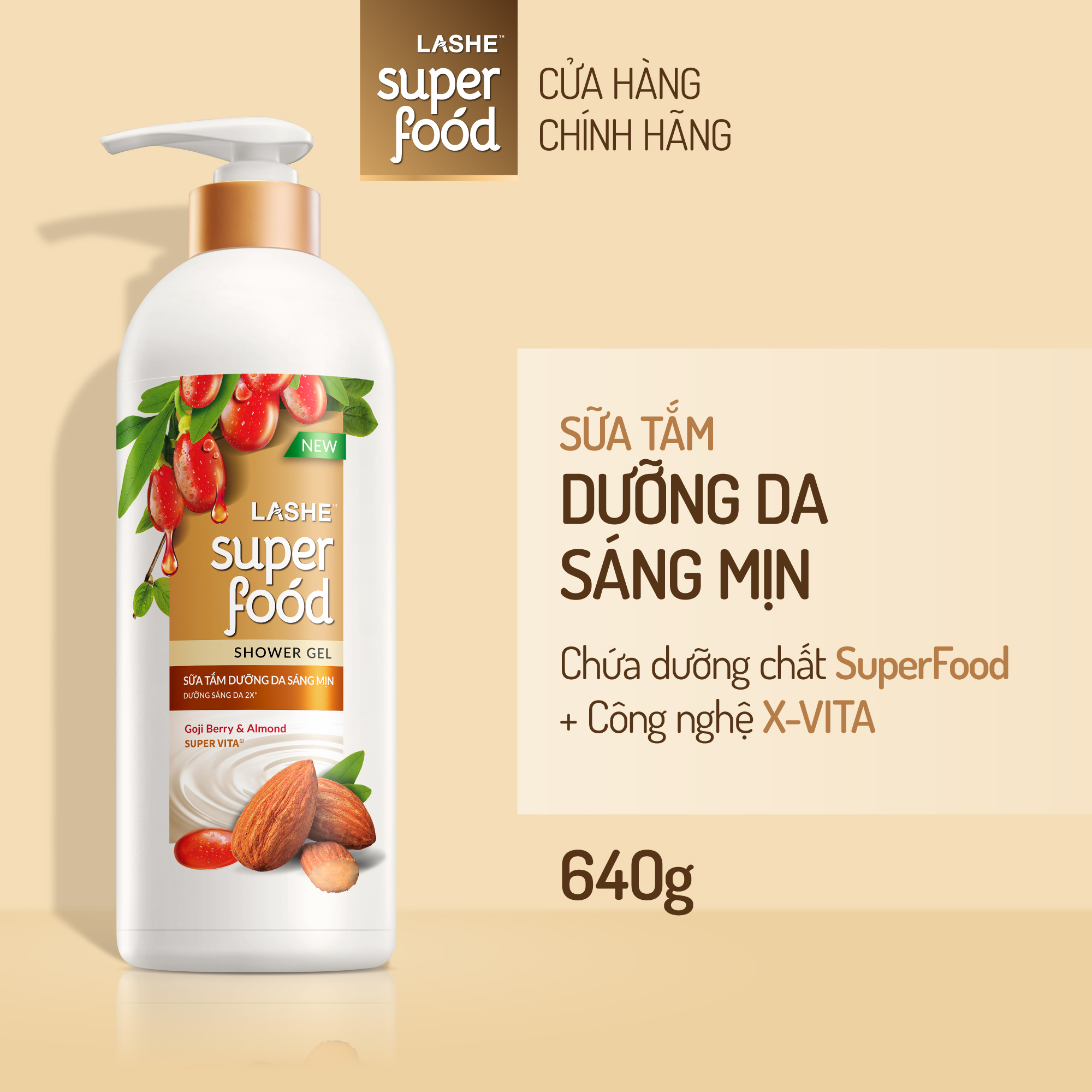 Sữa tắm LASHE SUPERFOOD dưỡng da sáng mịn 640G