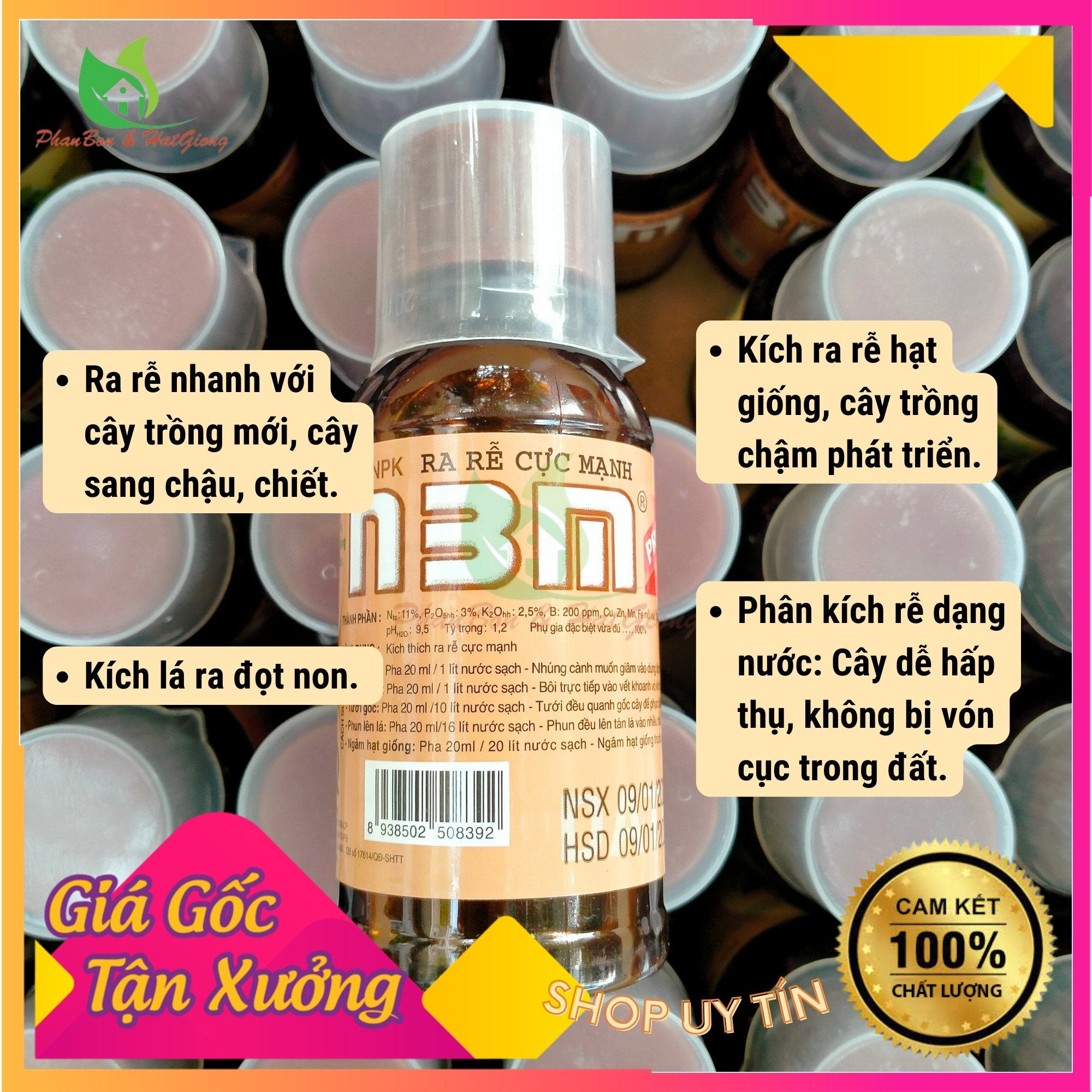 Phân Bón Ra Rễ Cực Mạnh N3M Dạng Nước Chai 100 mL - Shop Phân Bón và Hạt Giống