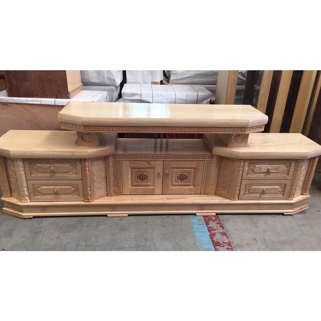 Kệ tivi tân cổ điển gỗ sồi nga 2m hàng chuẩn cao cấp thích thợp cho mọi gia đình