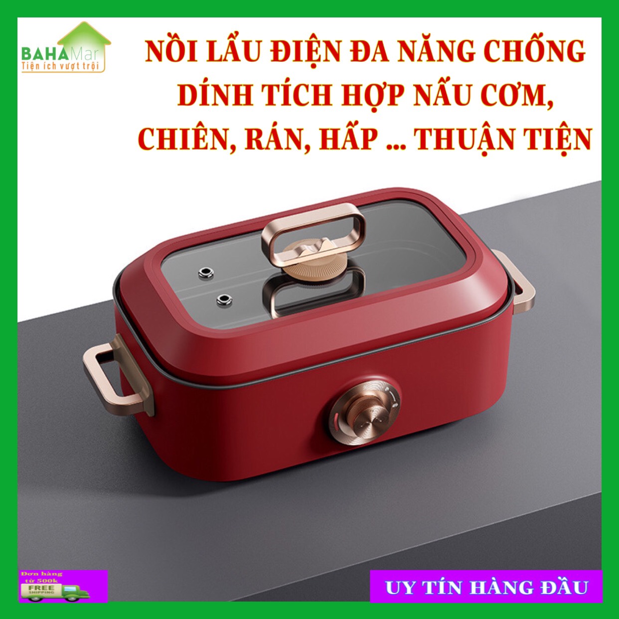 NỒI LẨU ĐIỆN ĐA NĂNG CHỐNG DÍNH TÍCH HỢP NẤU CƠM, CHIÊN, RÁN, HẤP … THUẬN TIỆN &quot;BAHAMAR&quot; Lớp chống dính teflon mịn, công nghệ nhật bản, với độ an toàn thực phẩm chăm sóc sức khỏe gia đình