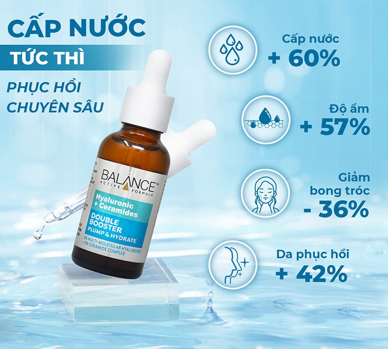 Serum Cấp Ẩm Chuyên Sâu Và Phục Hồi Da Balance Active Formula Hyaluronic + Ceramides Double Booster 30ml