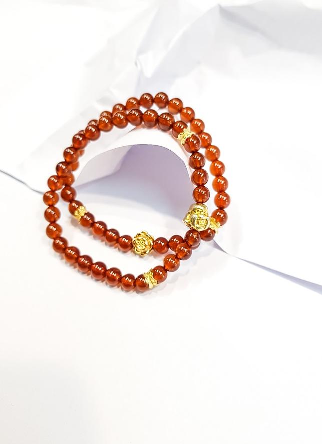 Vòng tay đôi mệnh Hỏa , Thổ đá Garnet charm bạc mạ vàng